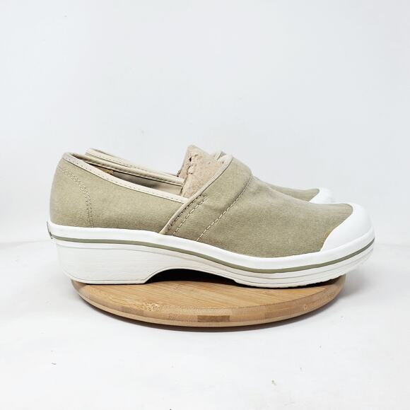 Dansko Volley Clogs Womens 41 Khaki Canvas White Chunky Slip On Sneaker Shoes - Picture 8 of 13